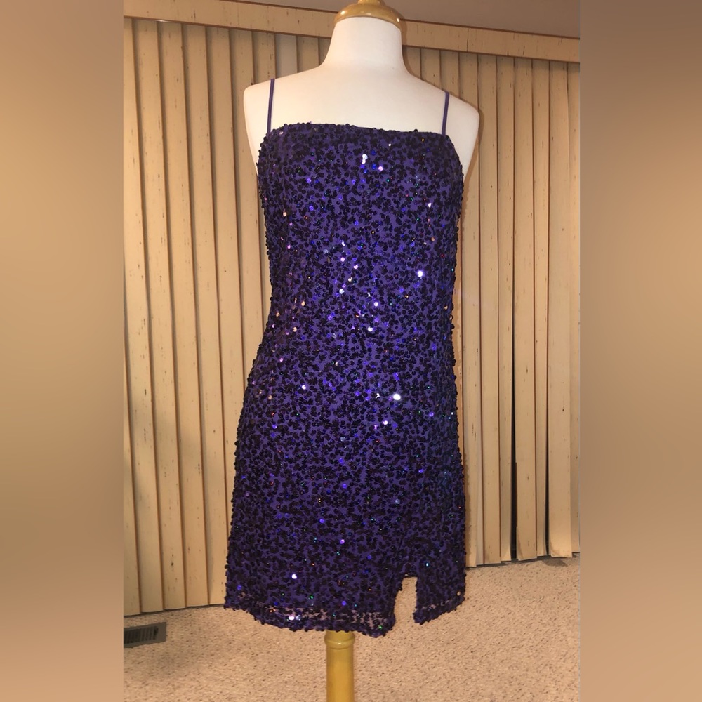 Purple Sequin mini dress. - Picture 3 of 4